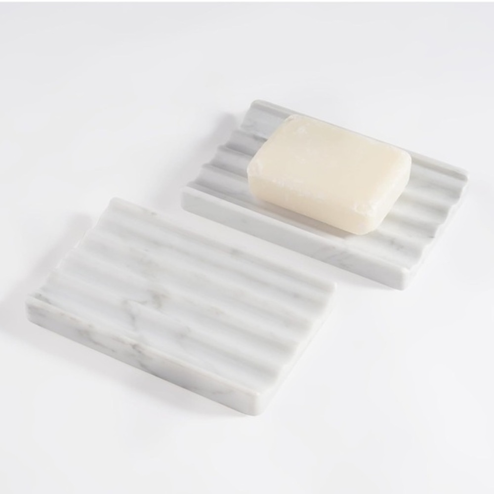 2 Piece Italian Marble Soap Dish Set Natural Stone Bianco Carrara D1383D